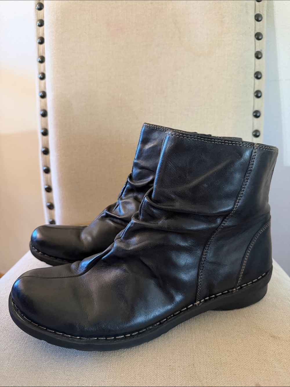 Clarks Women’s Ruched Scrunch Leather Casual Ankle Boots Black Size 12